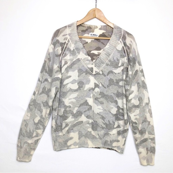 27 miles Malibu camouflage V-neck cashmere sweater - Picture 1 of 11
